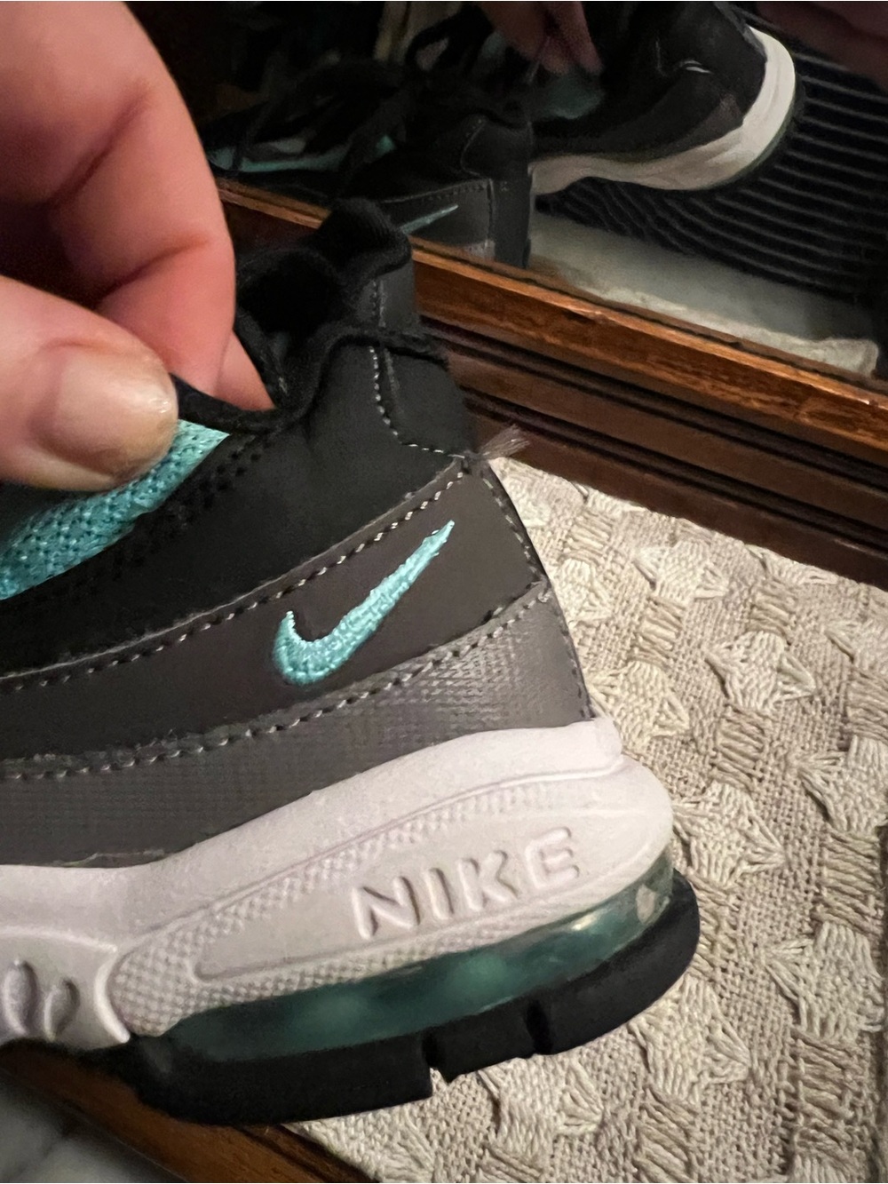 NIKE Little Air Max 95 Mesh Leather Athleisure Sneakers Black Teal Toddler Sz 8C - Picture 5 of 8